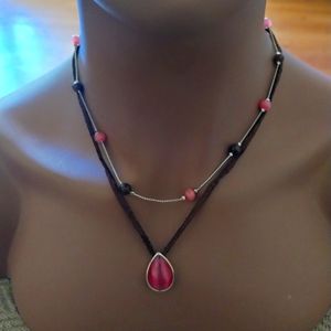 SALE: Bohemian-Inspired Beaded Necklace with Pink Pendant Accent